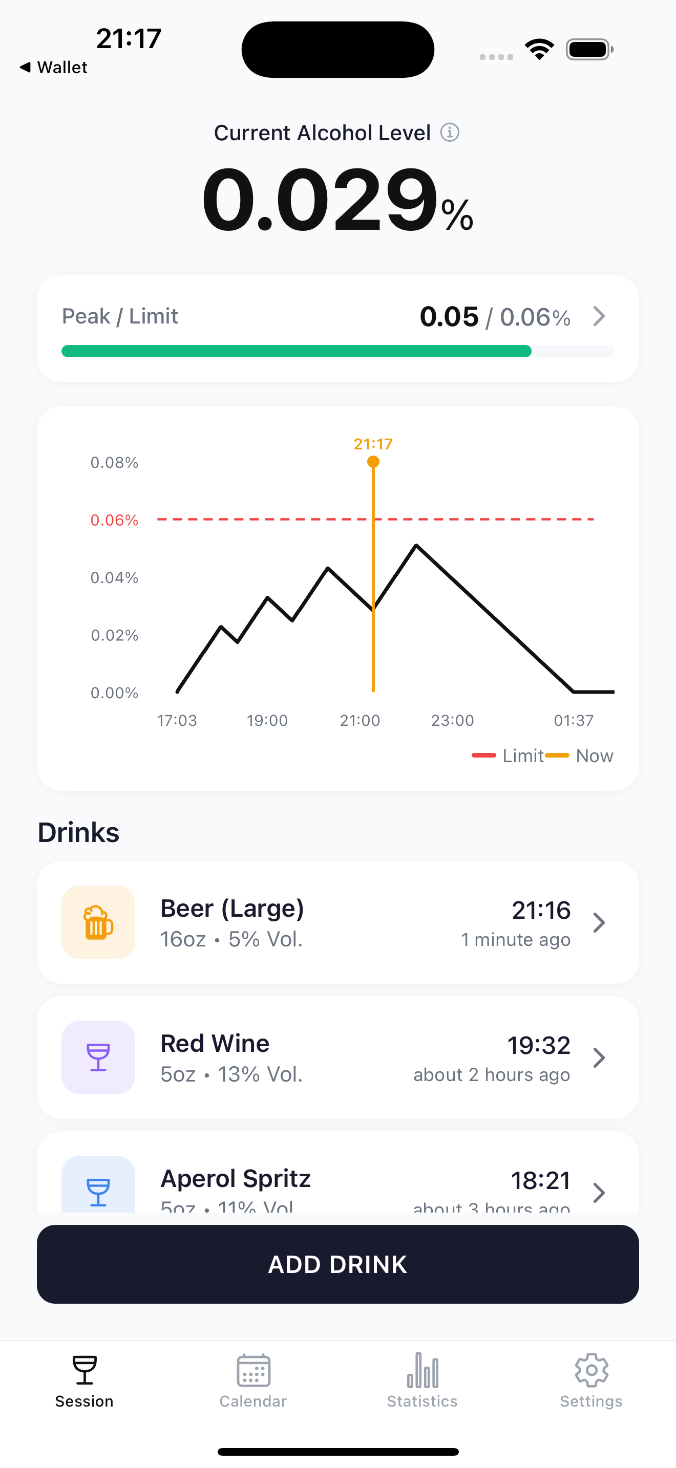 GlassCount App — Live drink tracking